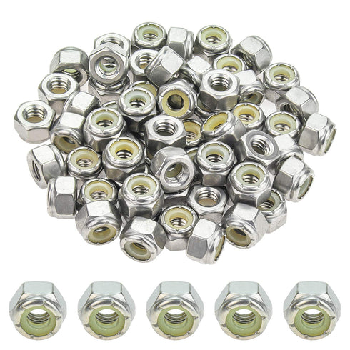 60 Pieces 1/4"-20 Nylon Insert Hex Lock Nuts, Made of 304 Stainless Steel