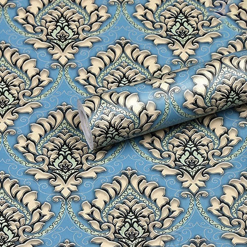 Y9832 Damask Peel and Stick Wallpaper, 17.7" x 9.8ft, Light Blue Removable Contact Paper for Furniture