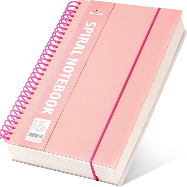 Yoment Hardcover Spiral Notebook, 300 Pages, College Ruled, 7" X 10", Large Spiral Lined Journals for Work, Pink