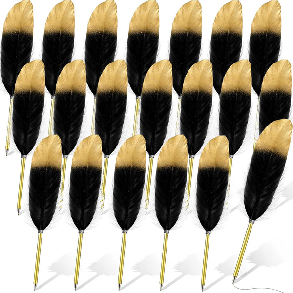 Chivao 20 Pcs Feather Quil Ballpoint Pens Bulk, 0.5mm Ink Feathered Vintage Pens for Guest Signature Office Party Favors