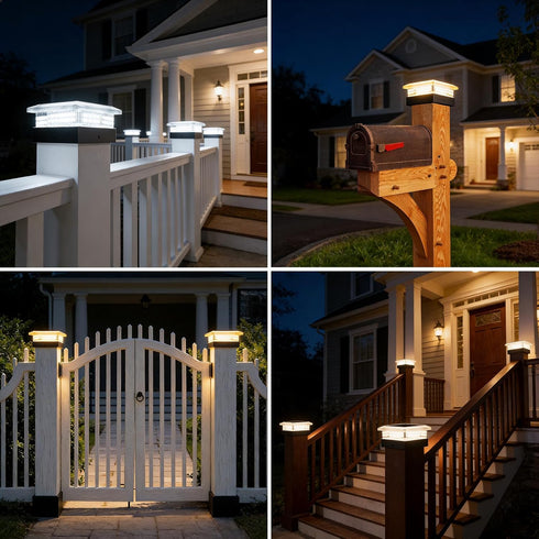 4x4 2 Pack, 4 4x4 3.5x3.5 Ip67 96 Post Solar Lights Lighting Modes Solar Post Cap Lights for Wood/Vinyl Posts
