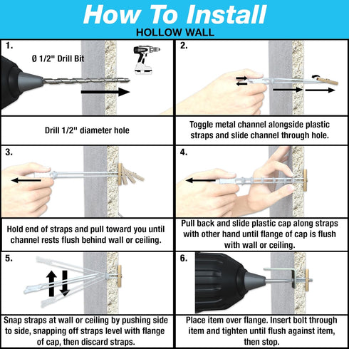TOGGLER SNAPTOGGLE Drywall Anchor with Included Bolts, 1/4-20 Fastener Size, Holds 265 lbs Each, Pack of 12