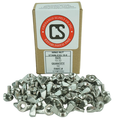 Stainless 10-32 Wing Nut, Stainless Steel 18-8, Machine Thread, Box of 50