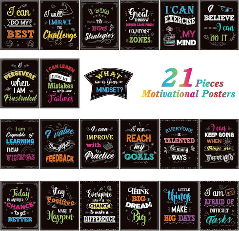 DUAIAI Classroom Decorations 21 Pcs Growth Mindset Posters Bulletin Board for School Office Home