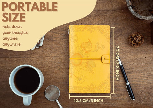 InnoBeta Sunflower Gifts for Women, Leather Journal Notebook, 7 x 5 Inches, Refillable Sketchbook, Travel Diary, Lined