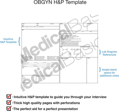 OBGYN H&P Notebook Medical History and Physical Notebook, 100 Medical templates with Perforations by Medical Basics