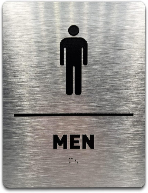 Men Bathroom Sign by GDS, ADA Compliant, Wheelchair Accessible, Raised Icons, Grade 2 Braille, 6" W x 8" H