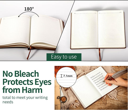 CAGIE Leather Vintage Journal for Men: Soft Cover Lined Pages, 180 Lay Flat Writing Travel Diary, Dark Green