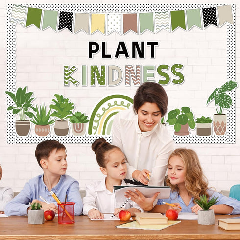 ZOiiWA 98 Pcs Summer Greenery Bulletin Board Decorations, Plant Kindness Set for School Home Office Wall Decor