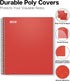 Dunwell 5-Subject College Ruled Notebook, 8.5x11 (Red), 200 Sheets (400 Pages), Spiral with Tabs and Pockets