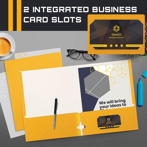 Better Office Products Two Pocket Portfolio Folders, 50-Pack, Dark Yellow, Letter Size Paper Folders