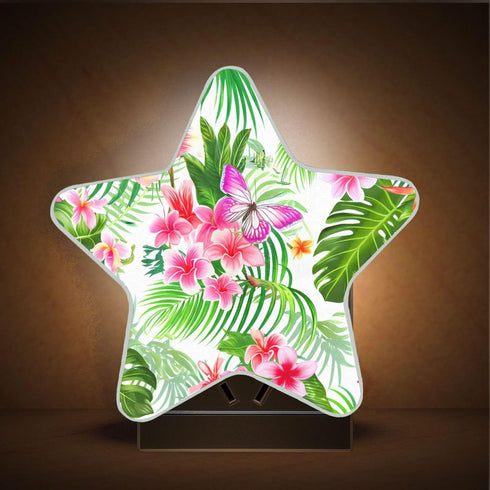 Burbuja 0.2W Tropical Flowers LED Night Light Plug into Wall Star-Shaped Nightlight Dusk to Dawn Auto Sensor