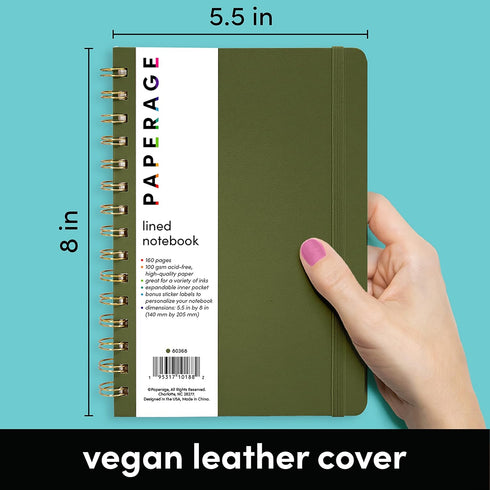 PAPERAGE Lined Spiral Journal Notebook, (Olive Green), 160 Pages, Medium 5.5 inches x 8 inches - 100 GSM Thick Paper, Hardcover, Double-Wire Spiral Journal & Notebook by PAPERAGE