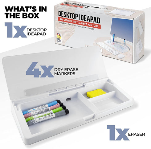 Desktop Whiteboard, Glass Dry Erase White Board, Desk Computer Buddy with Phone & Tablet Slot, Includes 4 Markers, 1