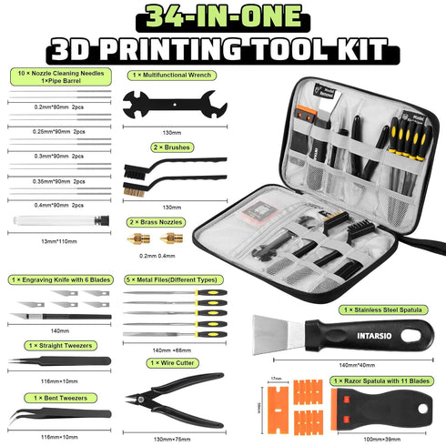 3D 34pcs 3D Nozzle 5 Printer Tools Kit, Printer Accessories for All FDM/SLA Printers Includes Cleaning, Removal