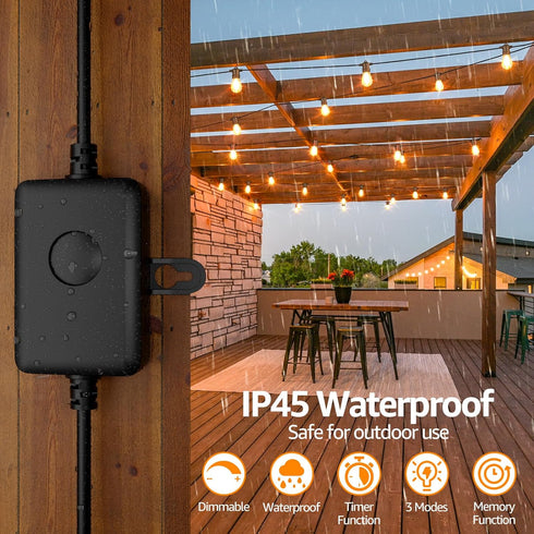 120W Dimmer 4 3 S14/ST38/G40 Larkvue Outdoor for String Lights with Remote, Brightness, Modes, Timer & Memory Function