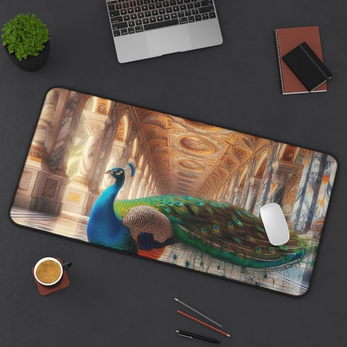 GENERIC Peacock Strolling Across a Marble Path of Changing Colors Desk Mat - Vibrant Colors with Rubber Base