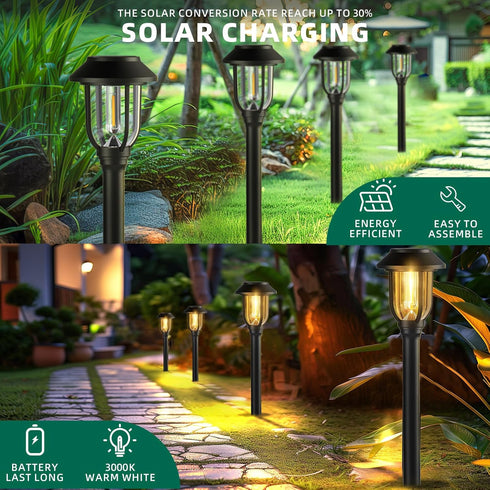 Outdoor,12 Pack ILANCK Solar Pathway Lights Solar Lights Outdoor Waterproof, Warm White Auto On/Off LED Solar Powered