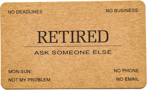RXBC2011 Retired Business Cards, Kraft Paper Funny Retirement Gift (Pack of 50/No Case) for Retired Men and Women