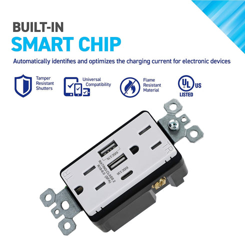 Coby USB Wall Outlet, Dual High Speed 6.0 Amp USB Ports, 15A Duplex Tamper Resistant Receptacle, Pack of 2