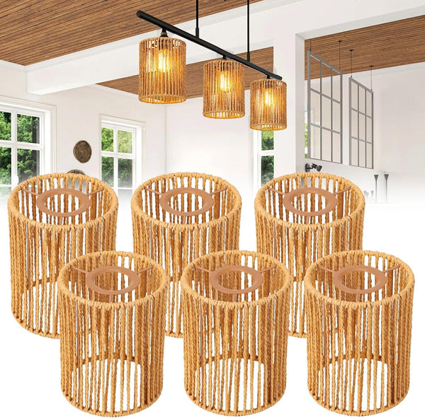 Toyosport 6 Pcs Paper Rope Lamp Shades, Rattan Lamp Shade, Boho Pendant Light