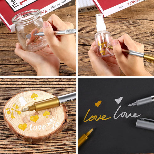Gold and Silver Metallic Marker Pens, 1.5mm Permanent Markers for Cards Writing Signature Lettering