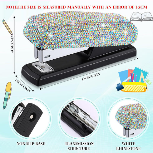 Bling Crystal Stapler Gift Sparkly Diamond Stapler for Desk Handmade Clay Rhinestone Machine Cute Stapler Pretty Office Stationery Kit Stylish Accessory for Girl Women Lady Christmas (AB Color) by Yexiya