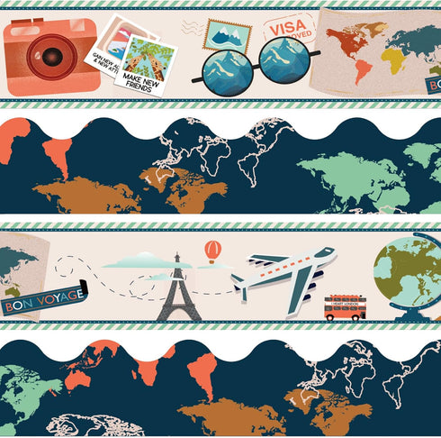 Whaline 70.8ft Travel The Map Bulletin Board Borders, Self-Adhesive World Map Trim for Classroom Decor
