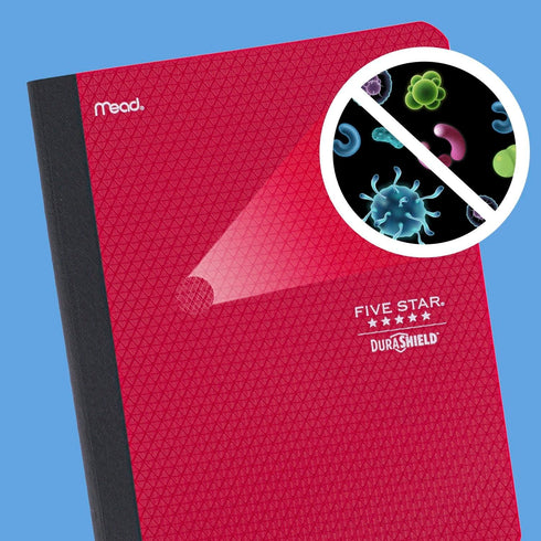 Five Star DuraShield Composition Books with Antimicrobial Covers, 4 Pack, 1 Subject, Wide Ruled Paper, 11" x 8-1/2", 100 Sheets, Black, Red, Cobalt Blue, Electric Green (950008) by Five Star