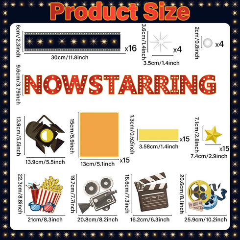 Movie Star Bulletin Board Set Now Starring Bulletin Board for Classroom Decor DIY Photo Crafts Camera Lights Learn Clapperboard Film Tickets Cutouts Accents for School Chalkboard Wall Supplies by Naozinebi