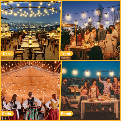 50ft 17 (2 E12 Bulbs 2700K Outdoor String Lights Waterproof, Patio String Ligths for Outside with Spare) Replaceable