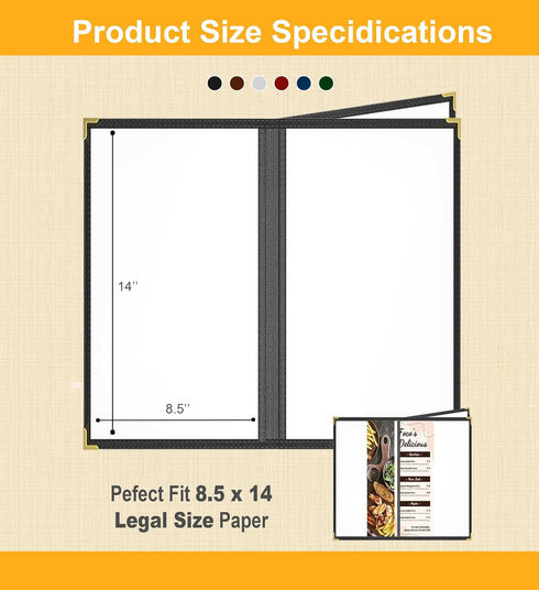 8 8.5x14 3Page 6View ZQP Pcs Black Menu Covers, Legal Size, menu Holder, Toothed Metal Corners, Waterproof