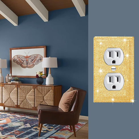 Gaocai 3 Pcs Silver Shiny Golden Rhinestones Light Switch Cover Plate, Decorative Wall Plate Covers