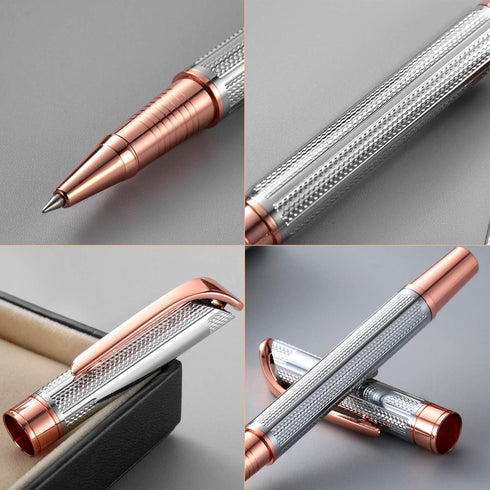 Rollerball Pen Gift Set, Gel Pen for Men, Women, Business, Party & Wedding Black Ink 0.7mm G5 (Gold-Silver)