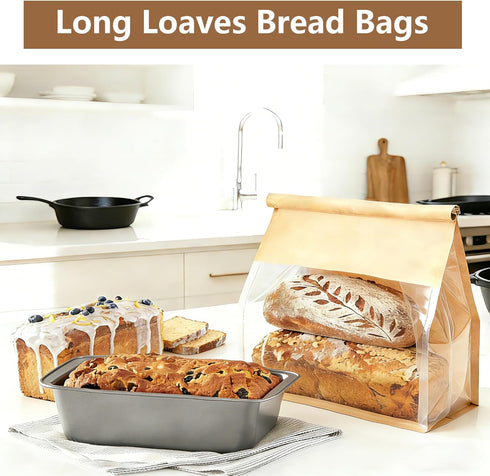 GOULIKFUL 50 Pack 10.5x10.6x6.1 Inch Packaging Large Paper Bread Bags for Homemade Bread Sourdough Sandwich, Resealable