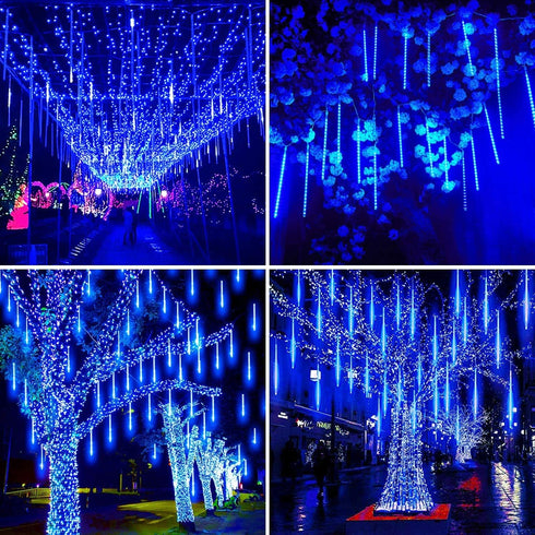 30cm 8-Tube Falling Rain Meteor Shower Christmas Lights, Blue Outdoor Icicle Shooting Star Lights