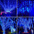 30cm 8-Tube Falling Rain Meteor Shower Christmas Lights, Blue Outdoor Icicle Shooting Star Lights