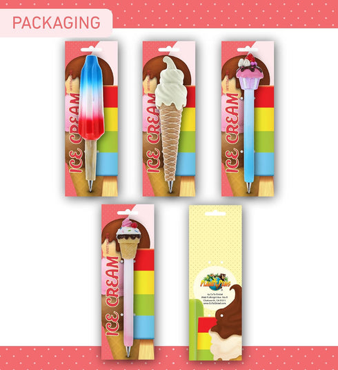 Set 4 Ice Cream Cupcake Collection Novelty Pen of Ice Treat, Vanilla Cone, Cupcake, Ice Cream Unique Ballpoint Pen