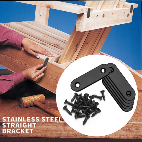 12 Pcs Straight Brace - Flat Brace 2” x 0.6” Stainless Steel Bracket for Wood, Furniture & Shelves, Matte Black