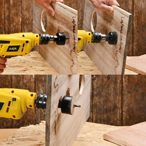 KATA 6PCS Hole Saw Kit 1-1/4" to 2-1/8"(32-54mm) with Mandrels and Hex Key in Case for Soft Wood, PVC Board, Plywood