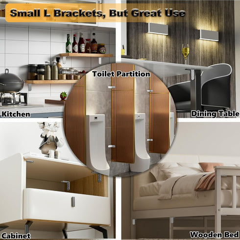 4Pcs 90 (3.35X3.35 Alise Shelf Brackets White, Stainless Steel Floating Shelf Brackets Corner Brackets, L Brackets
