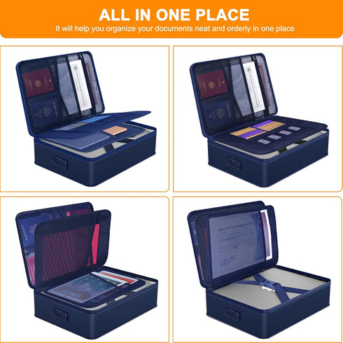 Home Strong Fireproof Document Box with Lock, Waterproof and Fireproof, 16.1"x11.4"x4.3", Blue, 5200? Heat Insulated