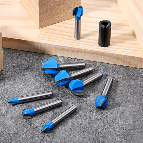 Lyksgir 8 Set 1/4 Inch Set- 1/4" 5/16" 3/8" 1/2" 5/8" 3/4" 7/8" 1" Pcs Cove Box Router Bit Shank, Solid Carbide Double
