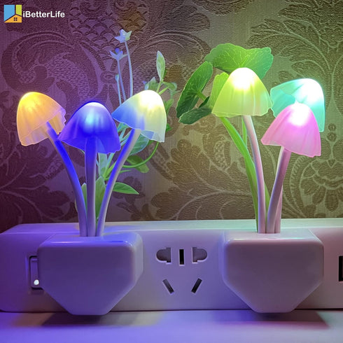 0.6W iBetterLife LED Night Light Smart Sensor Color Changing Plug-in Night Lights for Kids Adults Cute Mushroom Night