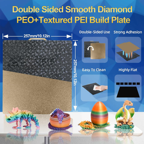 IdeaFormer Smooth Diamond PEO+Textured PEI Plate for Bambu Lab X1 X1C P1P P1S A1, Double Sided Build Plate for 3D