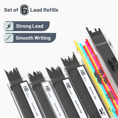 Mr. Pen Metal Mechanical Pencil Set with Leads and Eraser Refills, 5 Sizes - 0.3, 0.5, 0.7, 0.9, 2 Millimeters for