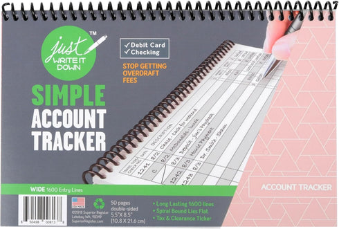 The Superior Register - Simple Account Tracker, Big Checkbook Register, 1 Pack, Pink