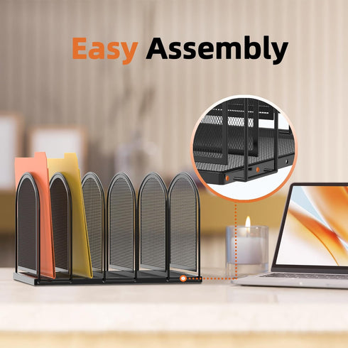 SUPEASY Black 5-Section Mesh File Organizer, Upright Desktop Organizer, File Sorter for Office Supplies