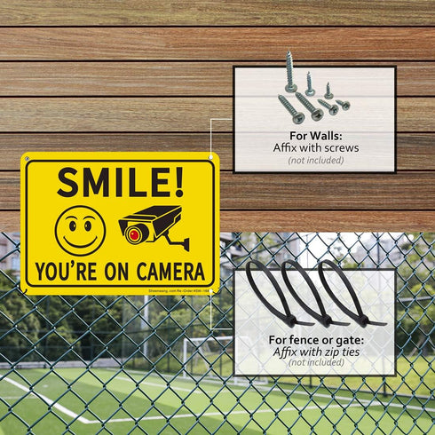 Sheenwang 2-Pack Smile You’re on Camera Sign, Video Surveillance Outdoor Signs, 10 x 7 in Aluminum Security