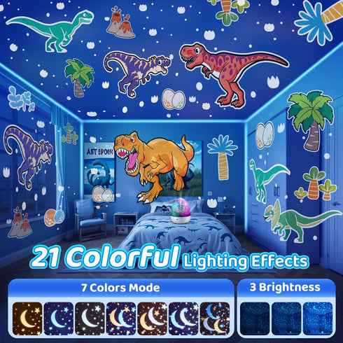 Dinosaur Night Light for Kids, 10 Musics + 6 Films Kids Night Light Projector, 126 Lighting Effects + Remote, 360